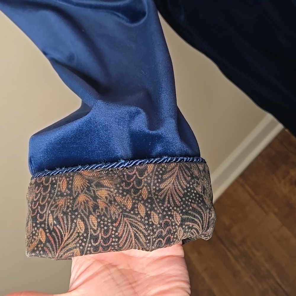 Vintage Kimberly Gale Sapphire Blue Velvet Paisley Peacock Robe Medium - Picture 4 of 6